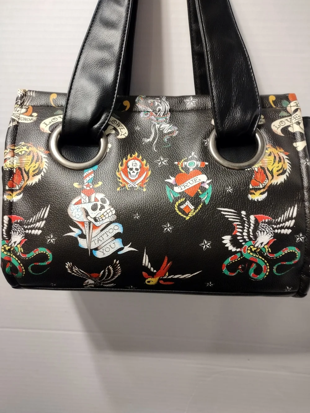 Ed Hardy Black 'Love Hearts' Dome Satchel and Wallet Set L-12